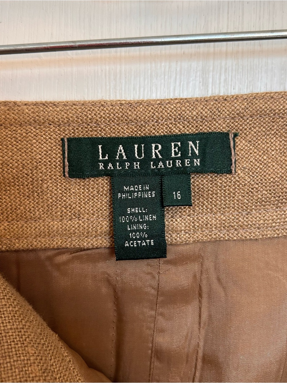 Lauren Ralph Lauren Brown Button-Side Pencil Skirt Safari Style 100% linen - Picture 5 of 7